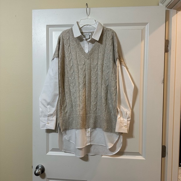 Rachel Zoe Layered Sweater Vest Blouse Women's White & Tan, Size Large - Picture 3 of 14